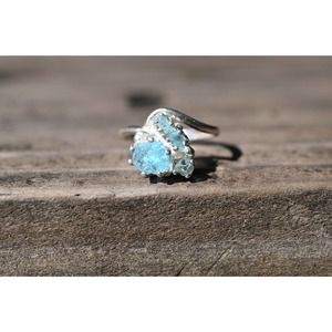 Rough cut aquamarine ring unique engagement rings sterling silver